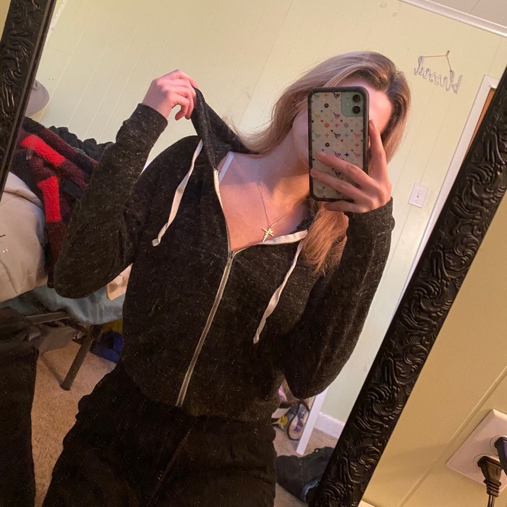 Dark gray cropped zip up hoodie